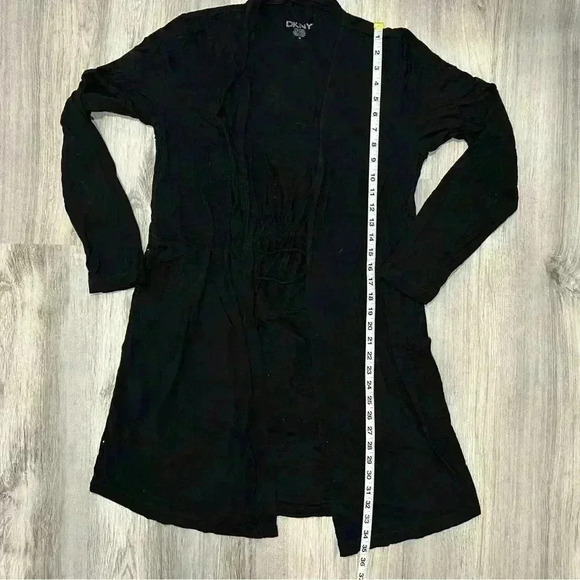 DKNY Black Longline Cardigan Sweater Wrap Tie Duster Knit Long Sleeve Size M - Picture 4 of 8